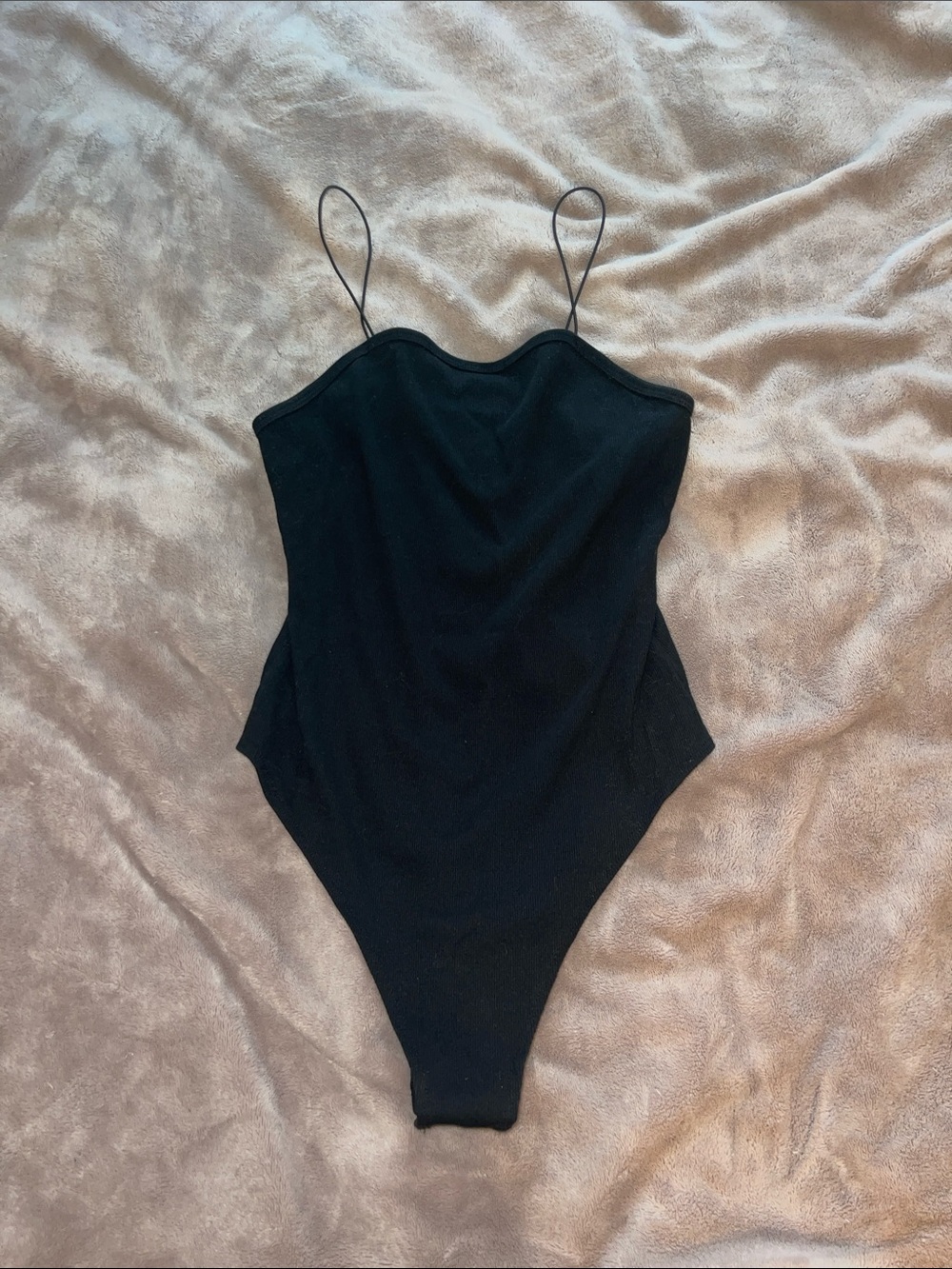 wild fable Black Ribbed Spaghetti-Strap Bodysuit